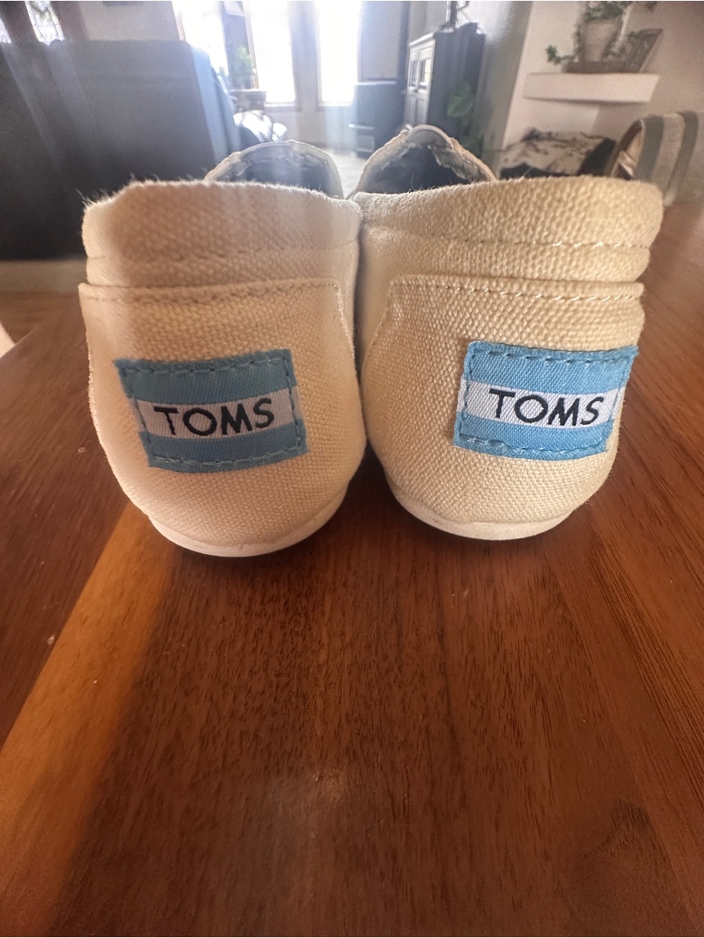 TOMS Slip-On Sneakers in Cream with Light Blue Logo Size 7